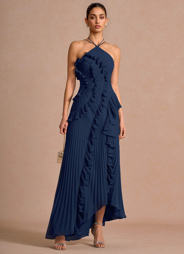 Larina elegant ruffle and pleated maxi dress