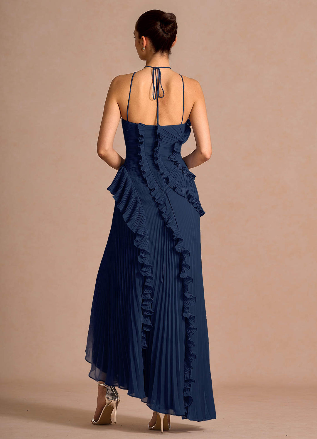 Larina elegant ruffle and pleated maxi dress