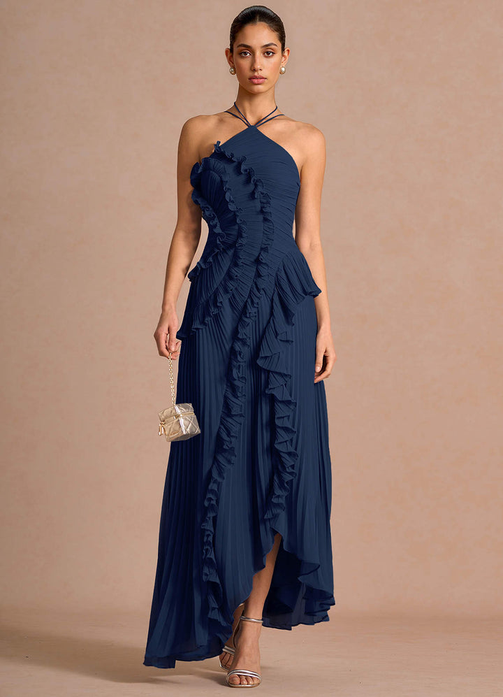 Larina elegant ruffle and pleated maxi dress