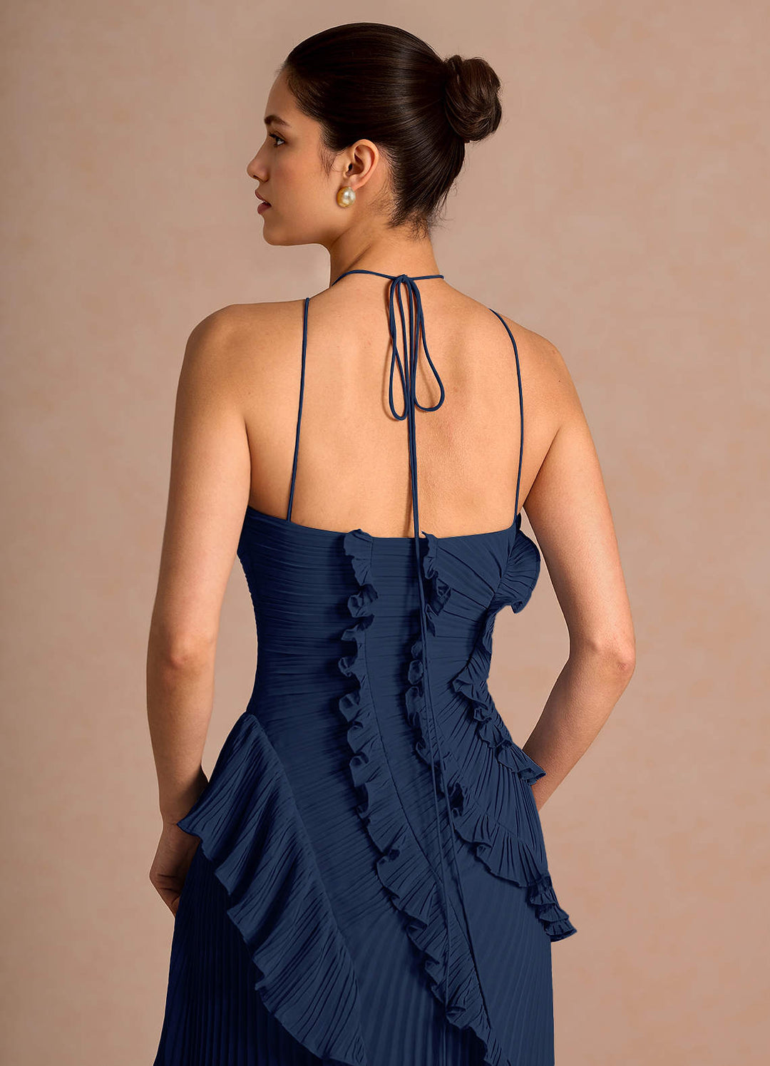 Larina elegant ruffle and pleated maxi dress