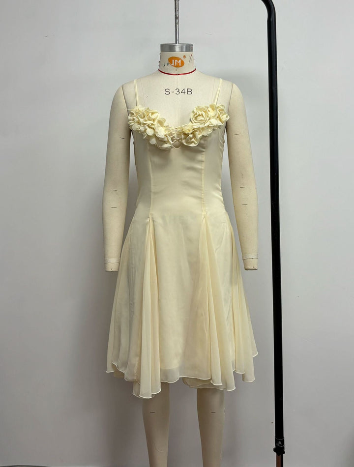 Lorraine 3D floral-design ruffle chiffon midi dress