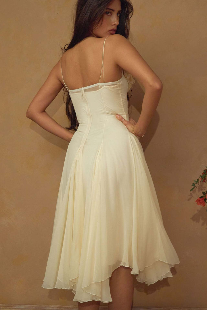 Lorraine 3D floral-design ruffle chiffon midi dress