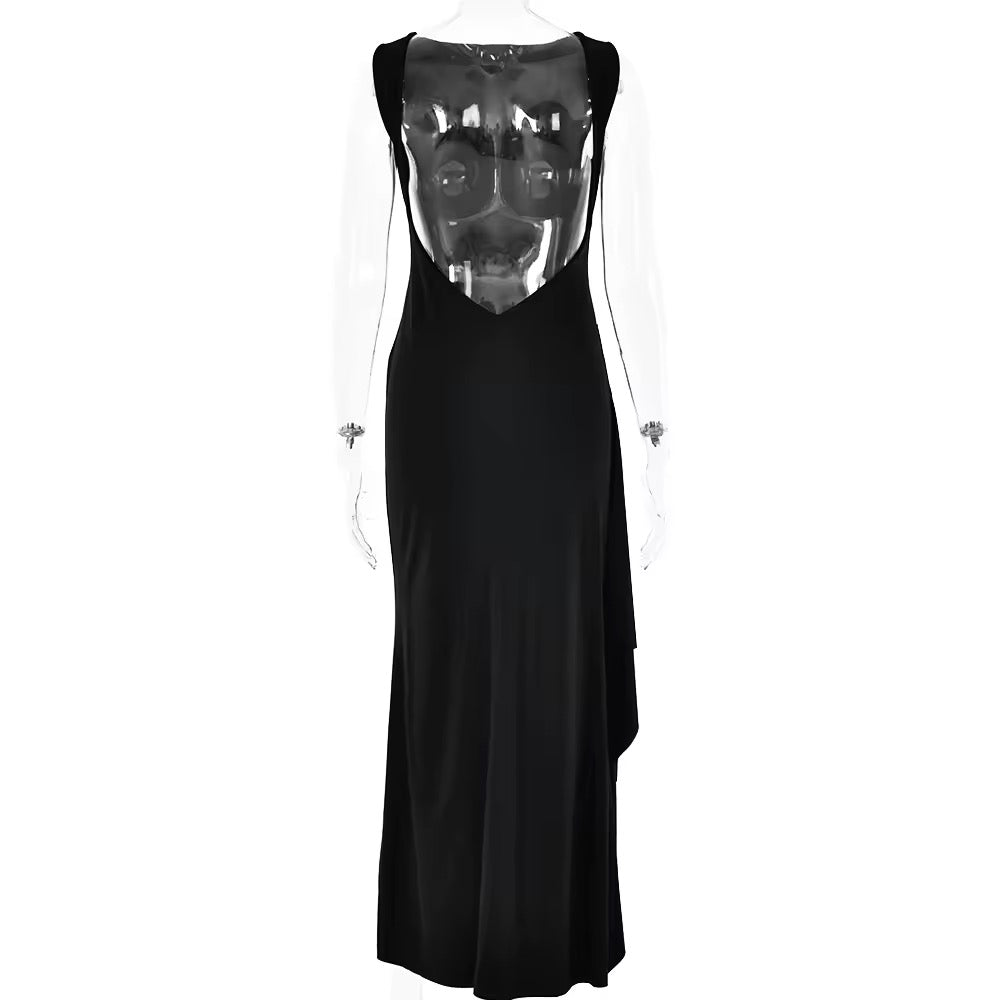 שמלת מקסי אלגנטית גב פתוח בעיטור שסע - אנה לי