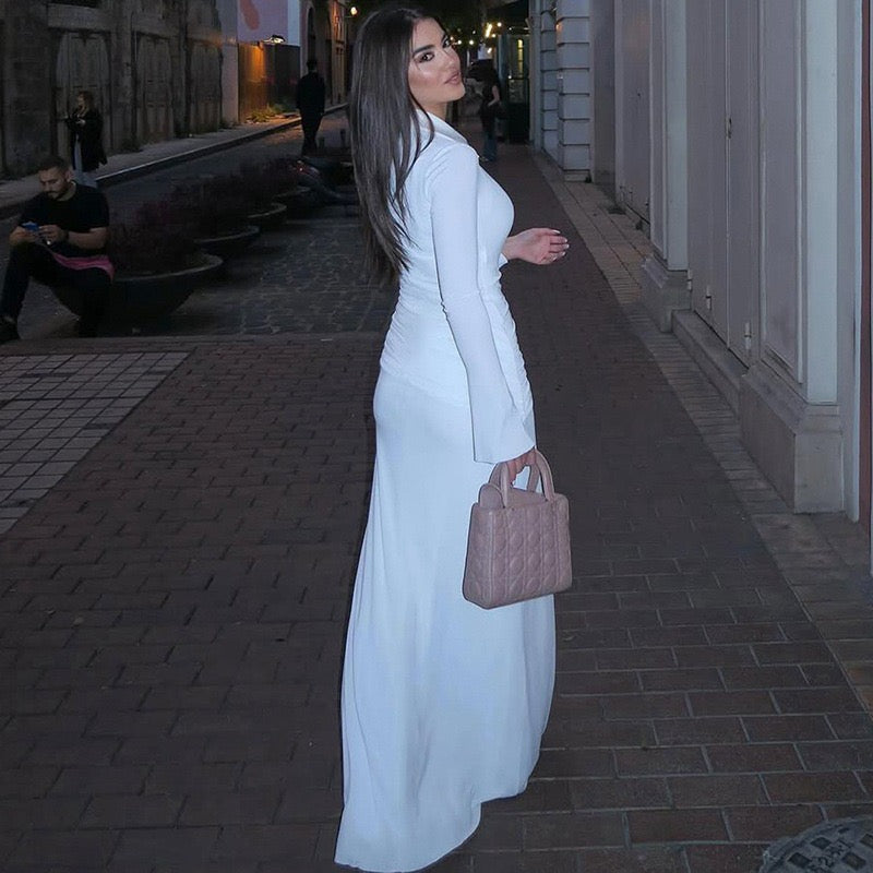 Maxi dress with ruched design and polo neck - VIOLET