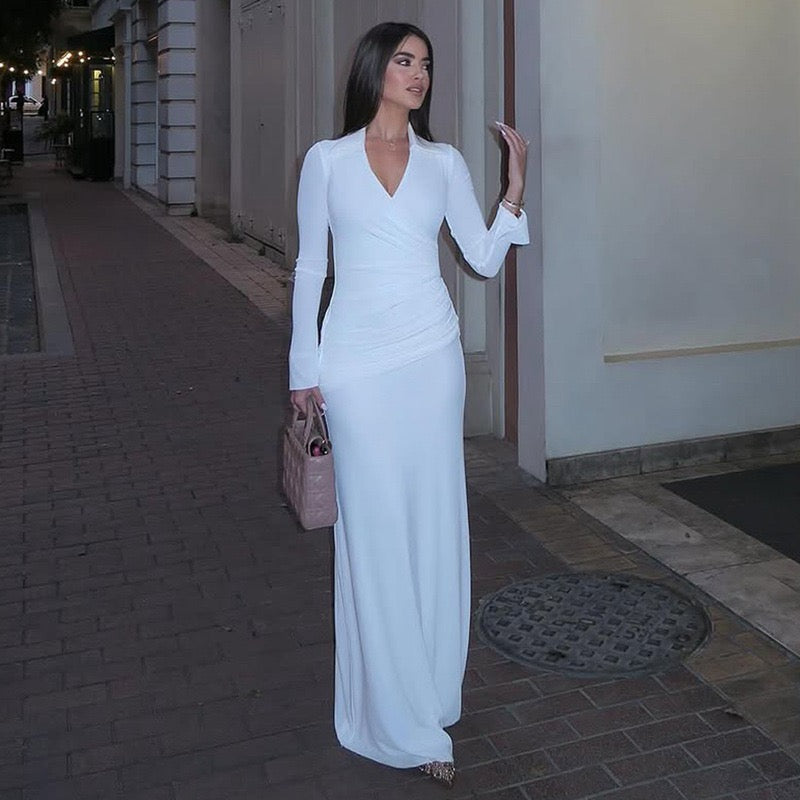 Maxi dress with ruched design and polo neck - VIOLET