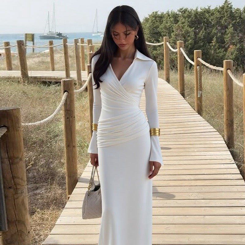 Maxi dress with ruched design and polo neck - VIOLET