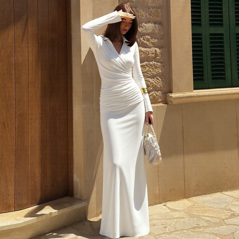 Maxi dress with ruched design and polo neck - VIOLET