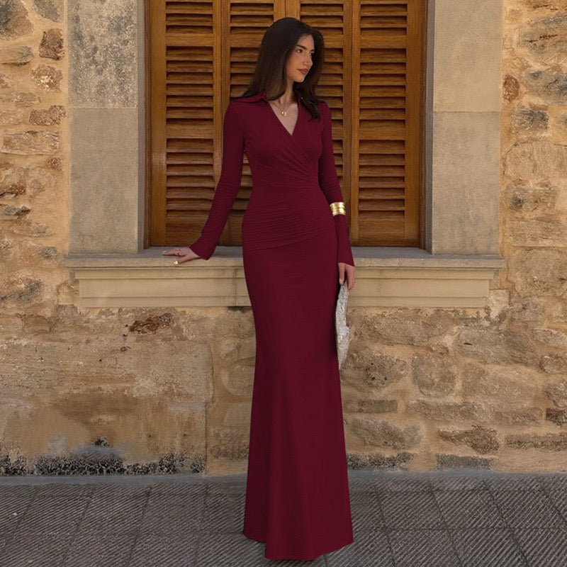 Maxi dress with ruched design and polo neck - VIOLET