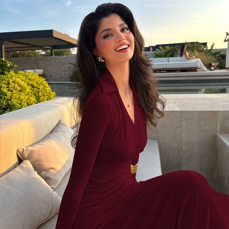 Maxi dress with ruched design and polo neck - VIOLET