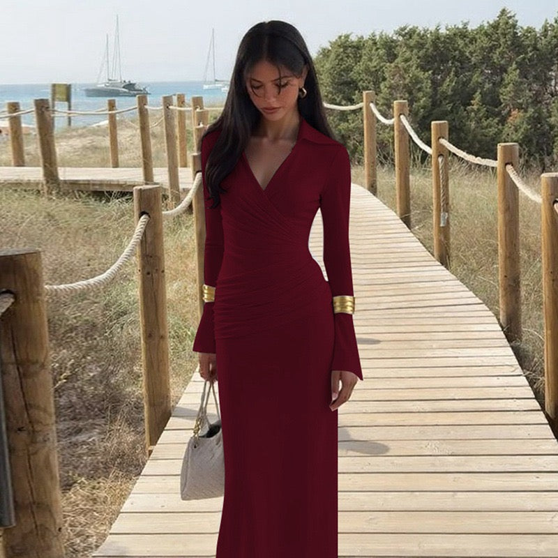 Maxi dress with ruched design and polo neck - VIOLET