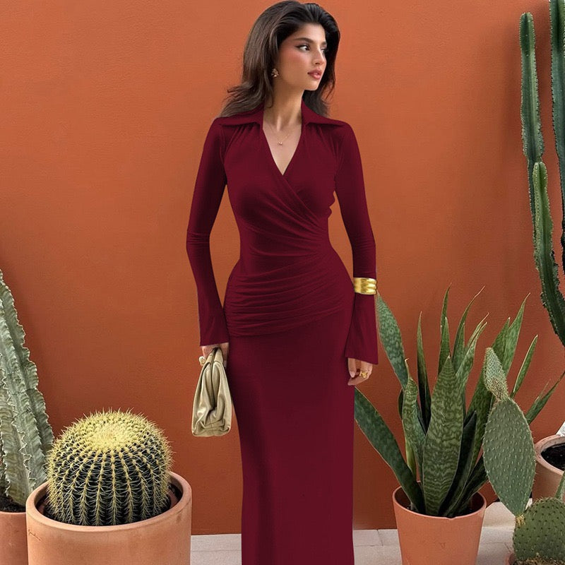 Maxi dress with ruched design and polo neck - VIOLET