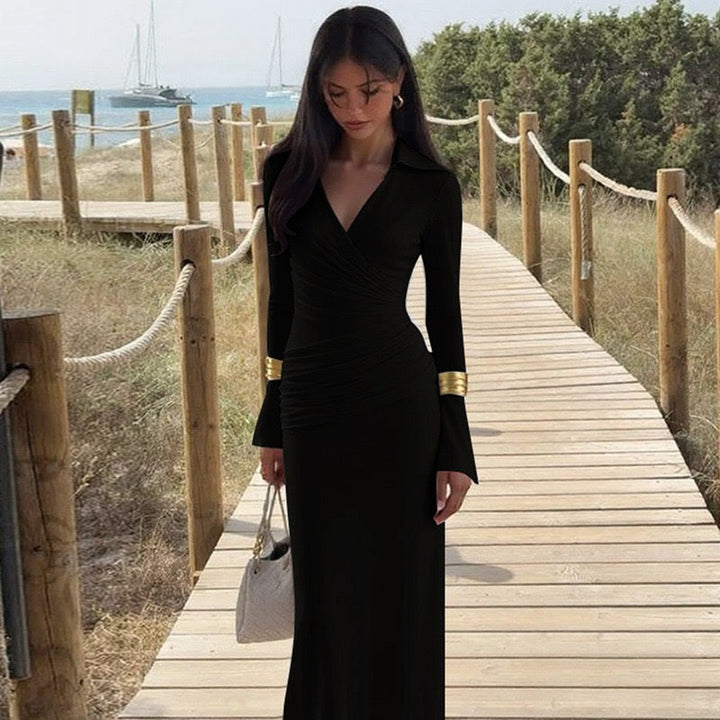 Maxi dress with ruched design and polo neck - VIOLET