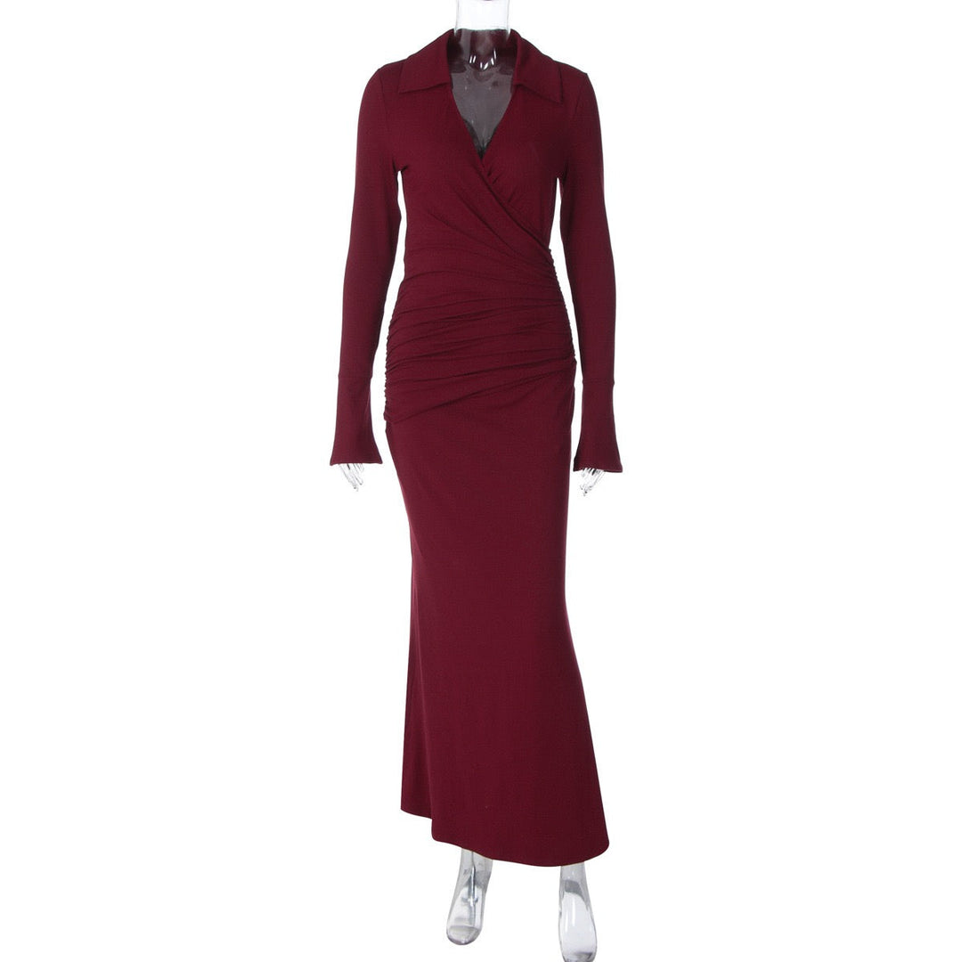 Maxi dress with ruched design and polo neck - VIOLET