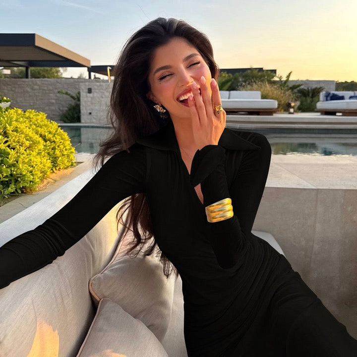 Maxi dress with ruched design and polo neck - VIOLET