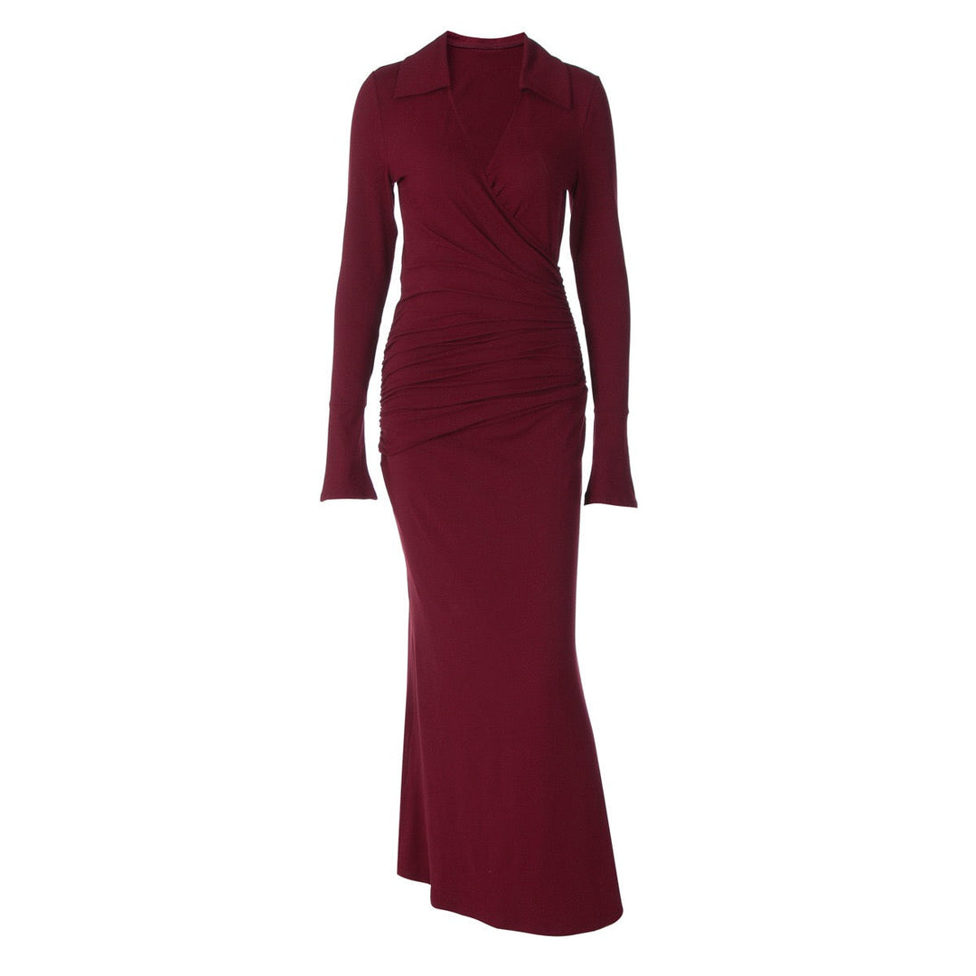 Maxi dress with ruched design and polo neck - VIOLET