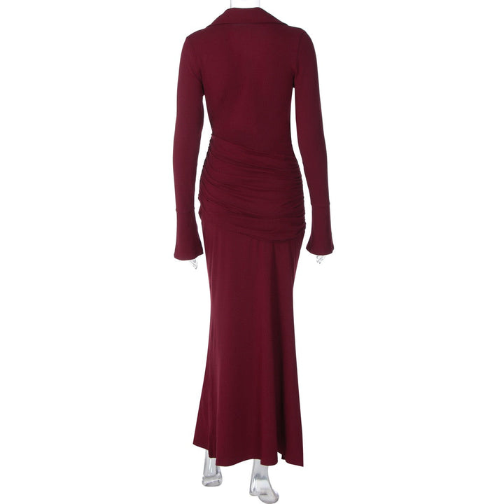 Maxi dress with ruched design and polo neck - VIOLET