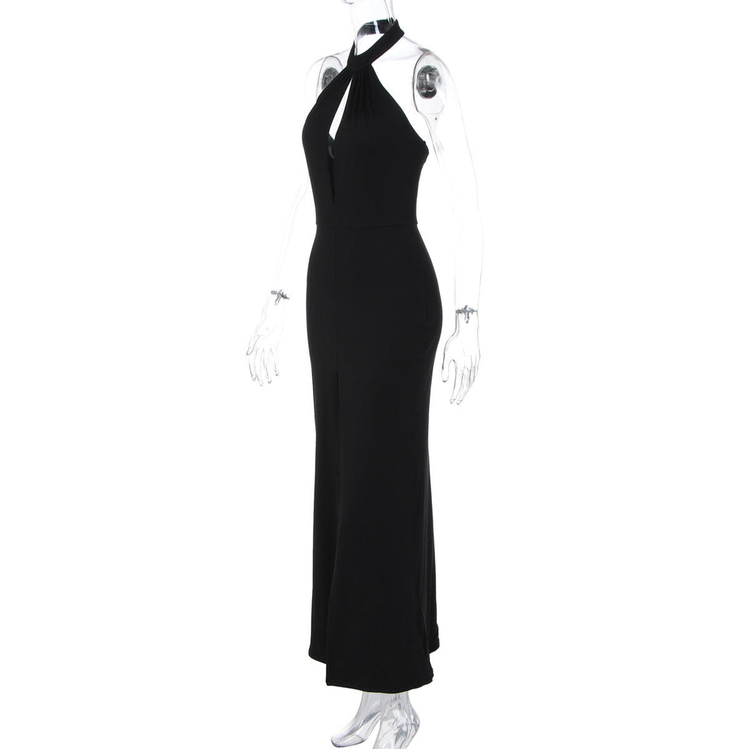 Maxi dress with collar and slit design - LIANA