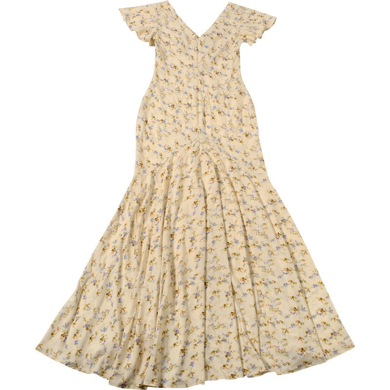 Floral satin maxi dress with lace trim - FLORIE