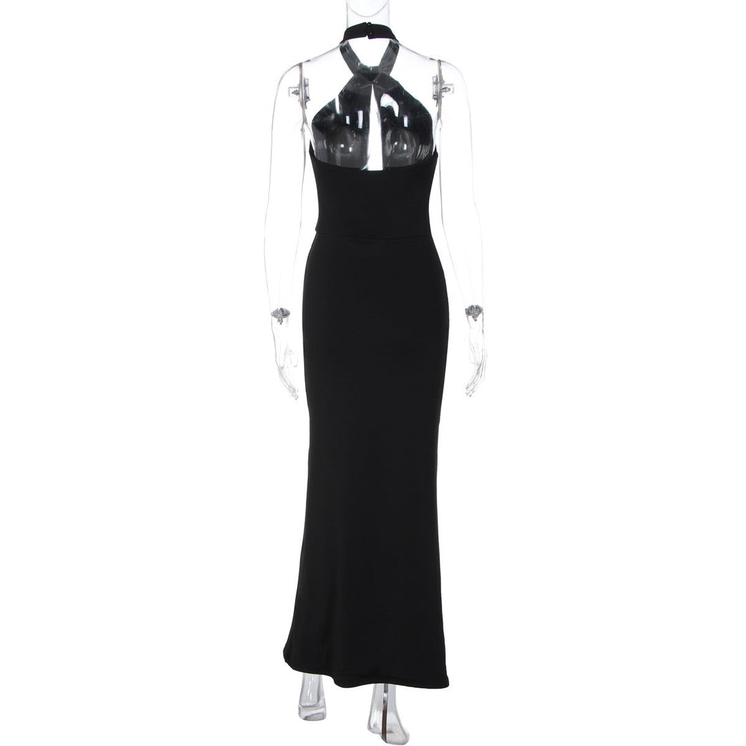 Maxi dress with collar and slit design - LIANA
