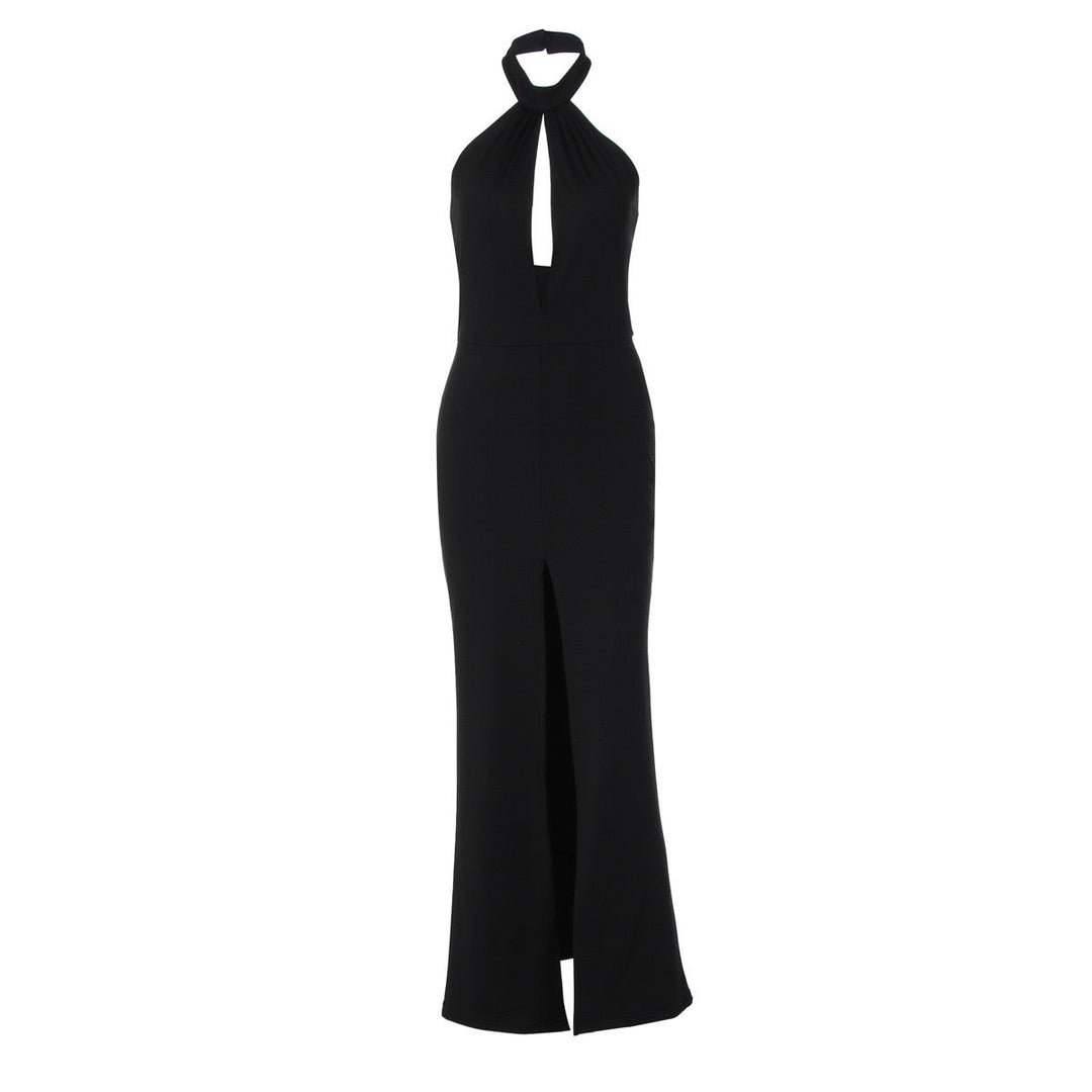 Maxi dress with collar and slit design - LIANA