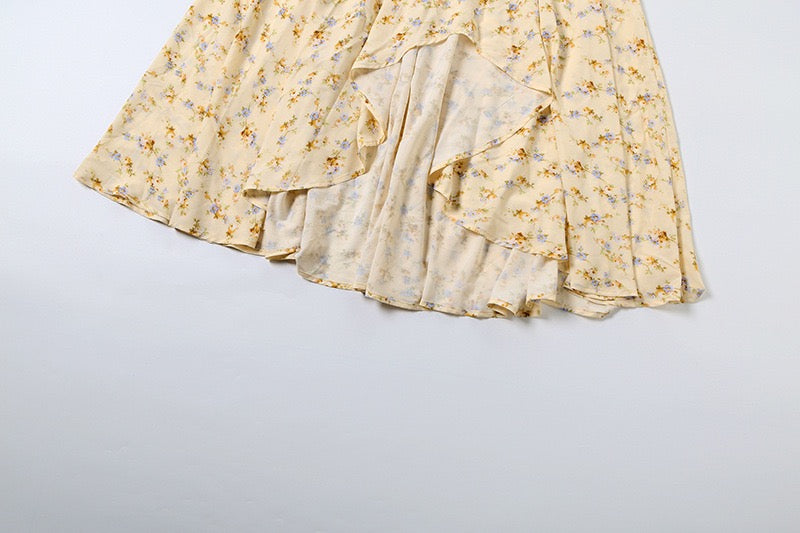Floral satin maxi dress with lace trim - FLORIE