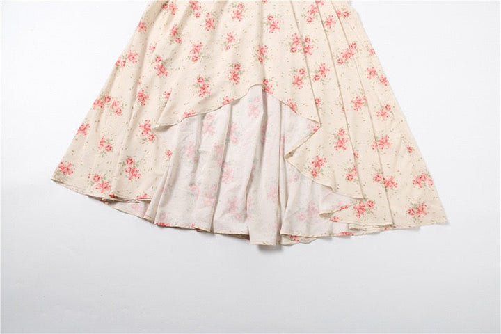 Floral satin maxi dress with lace trim - FLORIE