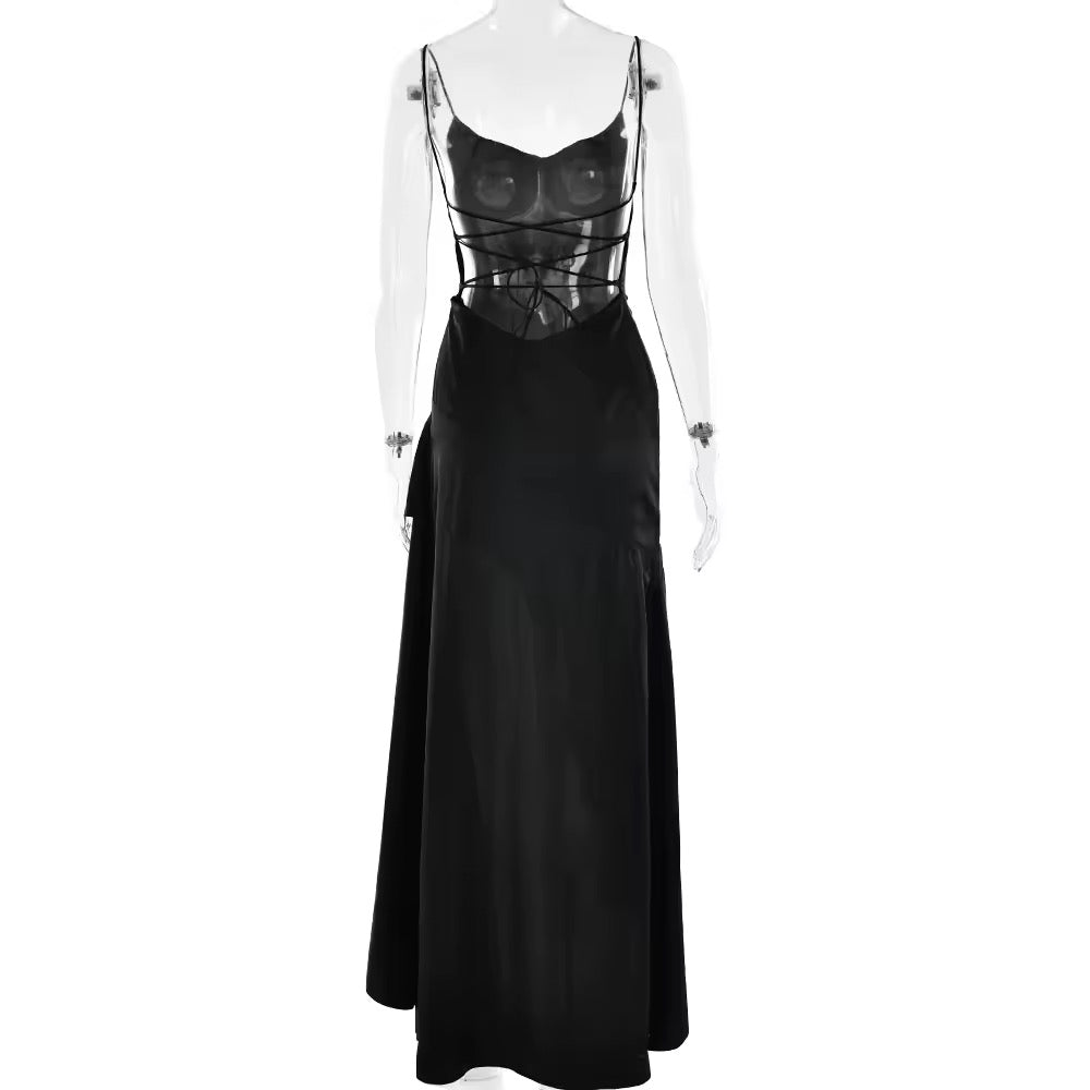 שמלת מקסי סאטן מלמלה קשירות בגב - פביולה