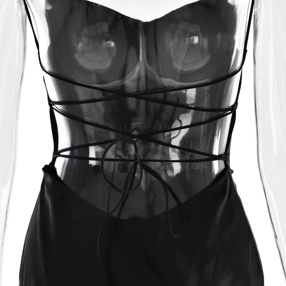 שמלת מקסי סאטן מלמלה קשירות בגב - פביולה