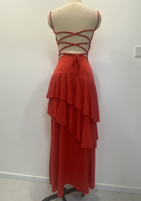 Ruffle maxi dress with back ties – Fabiana