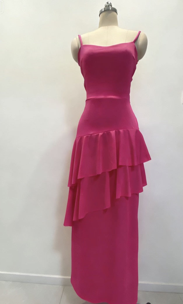 Ruffle maxi dress with back ties – Fabiana