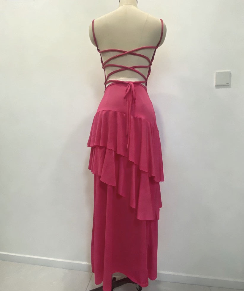 Ruffle maxi dress with back ties – Fabiana