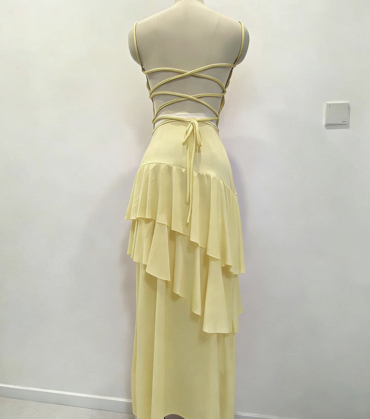 Ruffle maxi dress with back ties – Fabiana