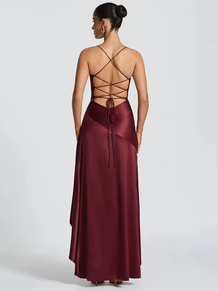 שמלת מקסי סאטן מלמלה קשירות בגב - פביולה