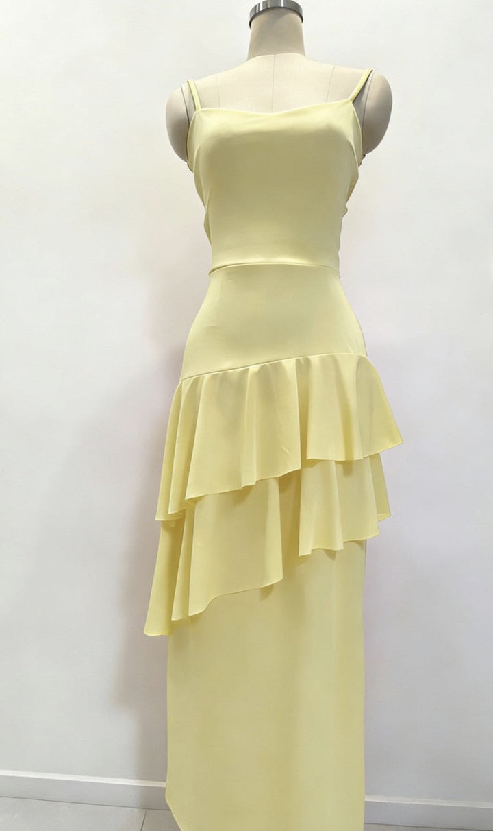 Ruffle maxi dress with back ties – Fabiana