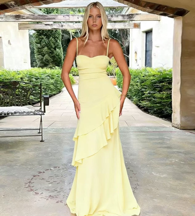 Ruffle maxi dress with back ties – Fabiana