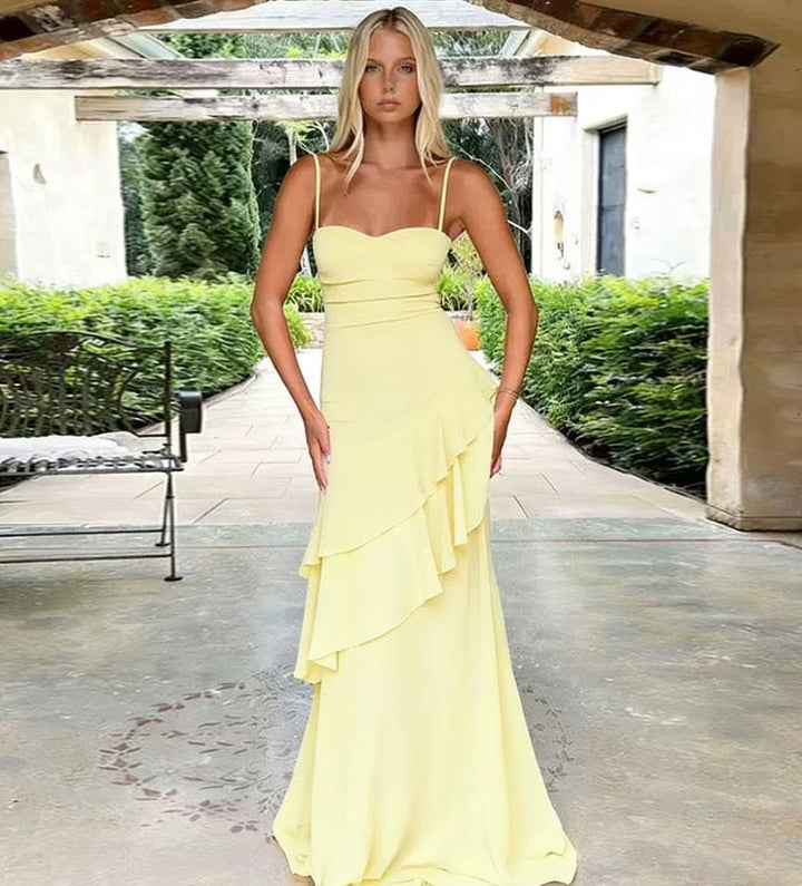 Ruffle maxi dress with back ties – Fabiana
