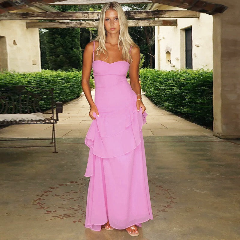 Ruffle maxi dress with back ties – Fabiana