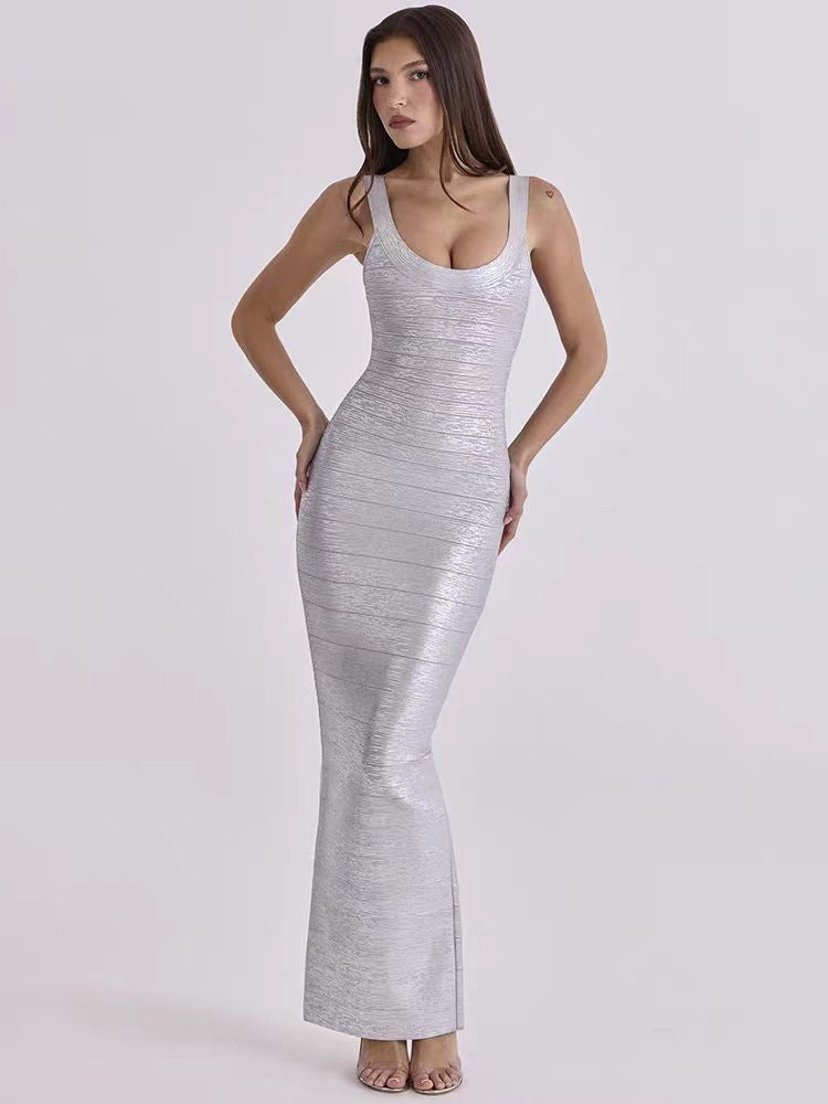 Briella maxi dress in shiny shaping fabric