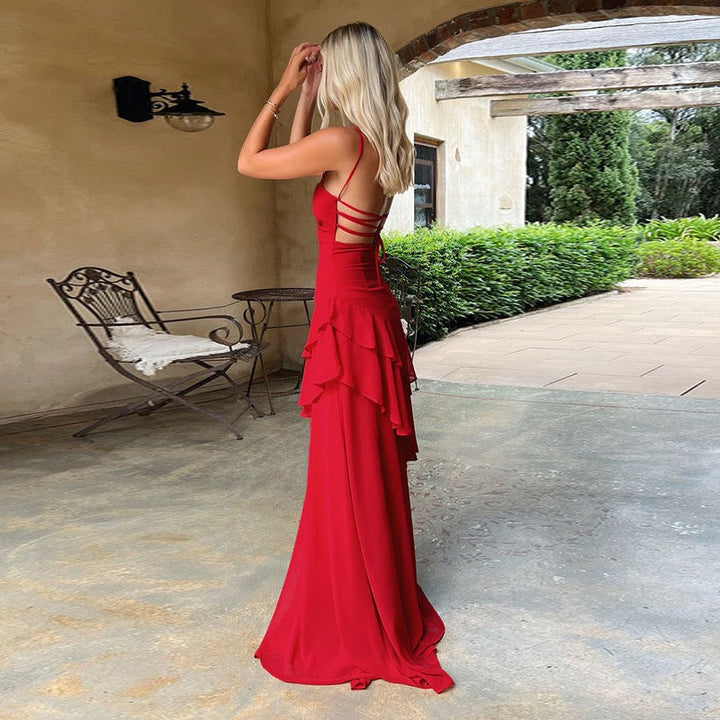 Ruffle maxi dress with back ties – Fabiana
