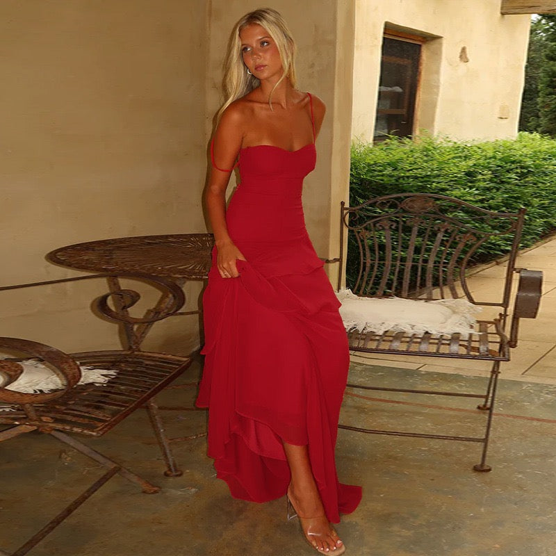 Ruffle maxi dress with back ties – Fabiana