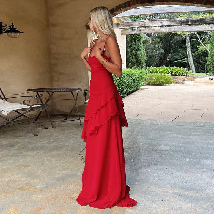 Ruffle maxi dress with back ties – Fabiana