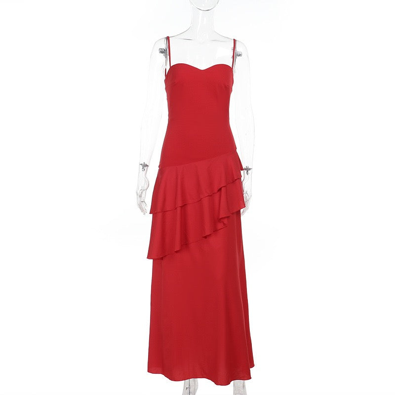 Ruffle maxi dress with back ties – Fabiana