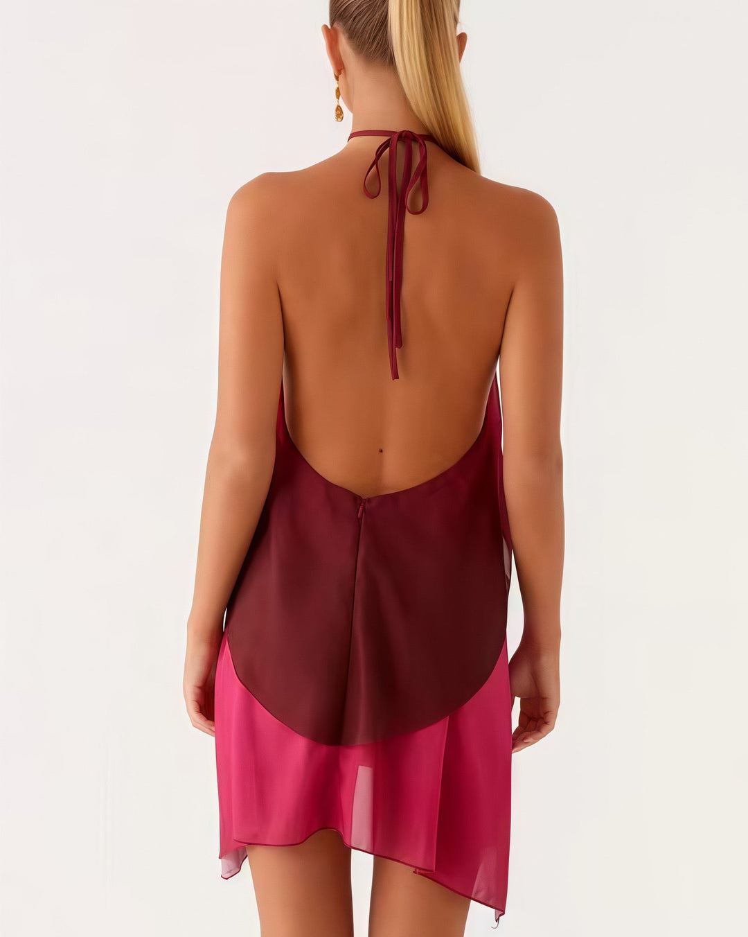 Ombré chiffon ruffle mini dress with a scalloped flower detail – Penina