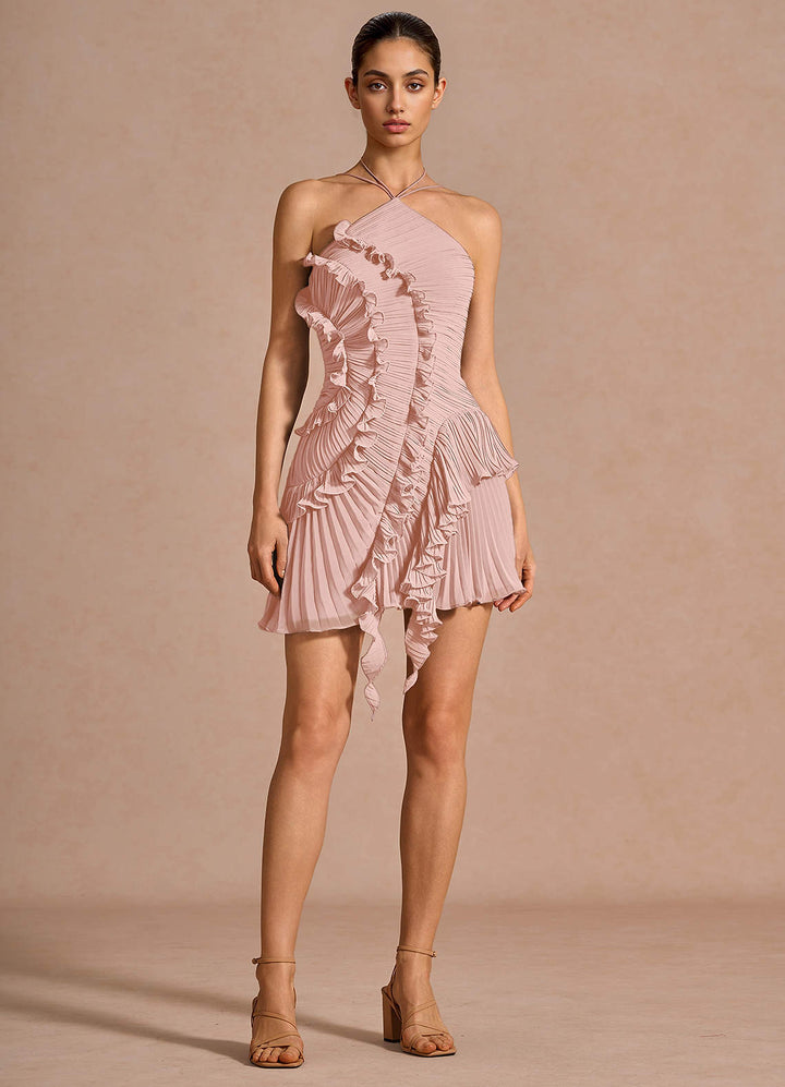 Larina elegant ruffle and pleated mini dress