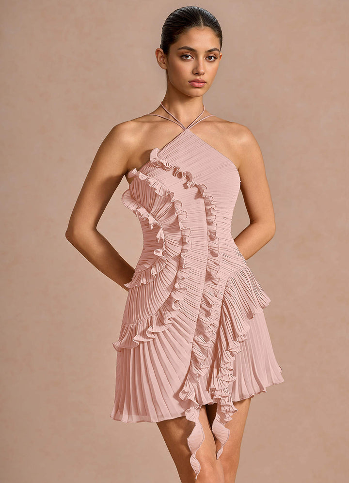 Larina elegant ruffle and pleated mini dress