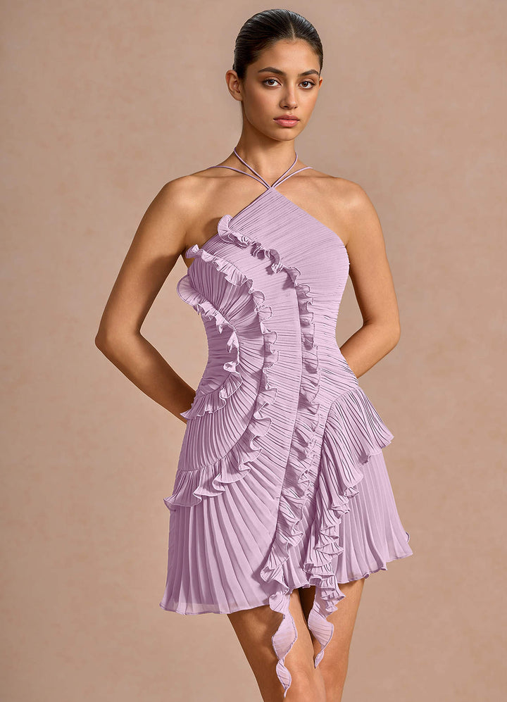 Larina elegant ruffle and pleated mini dress