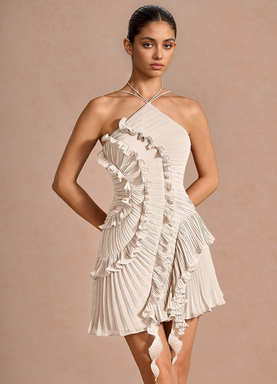 Larina elegant ruffle and pleated mini dress