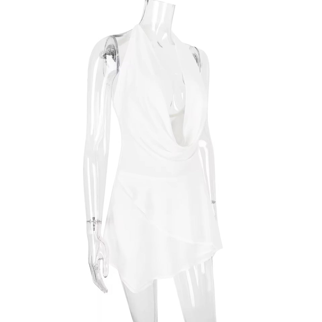 שמלת מיני מלמלה שיפון צווארון נופל גב פתוח - Juliana