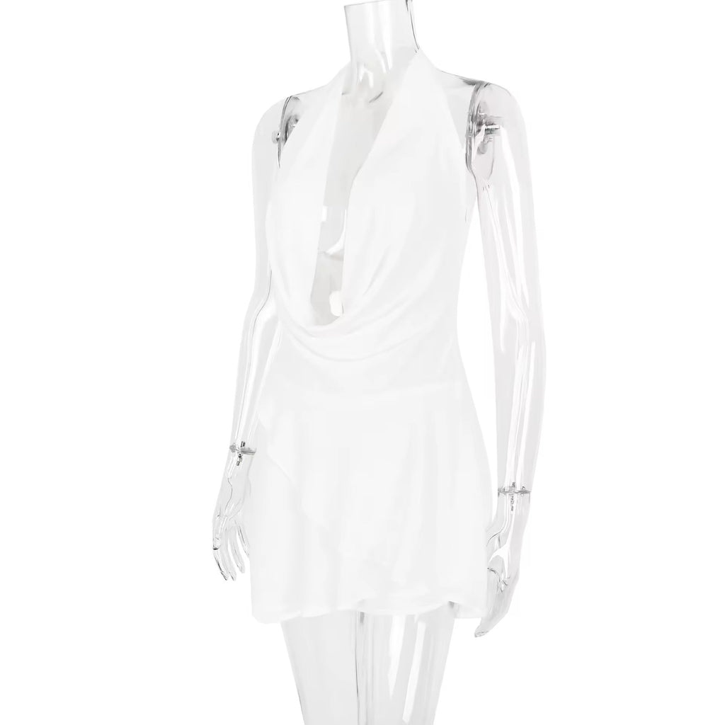 שמלת מיני מלמלה שיפון צווארון נופל גב פתוח - Juliana