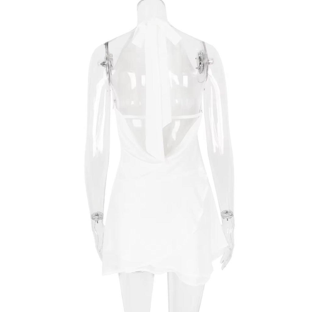 שמלת מיני מלמלה שיפון צווארון נופל גב פתוח - Juliana